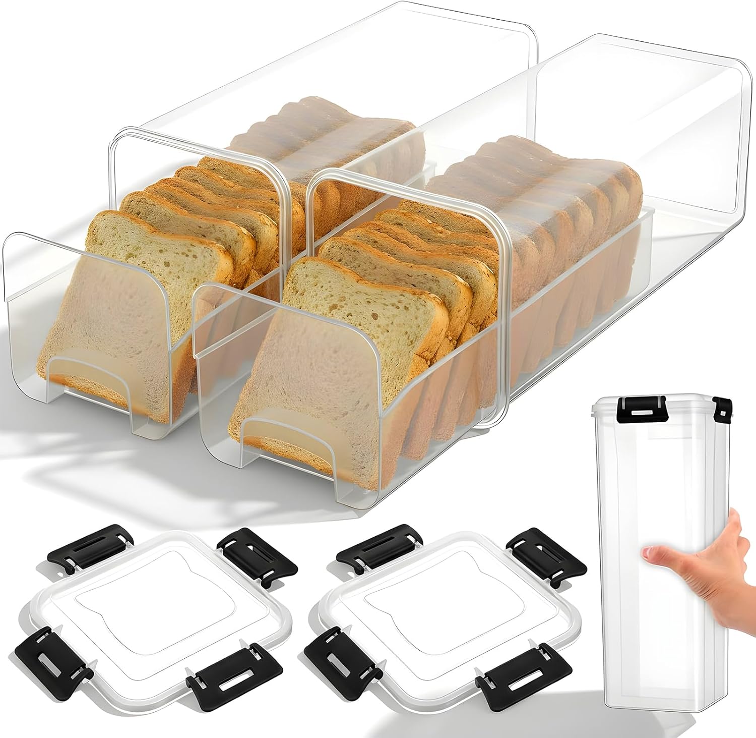 Kitchen Baking Tray - 密閉蓋付きパン保存容器、引き出しトレイ付き透明プラスチック製パンボックス、サンドイッチやパン用の透明パンキーパー/セーバー