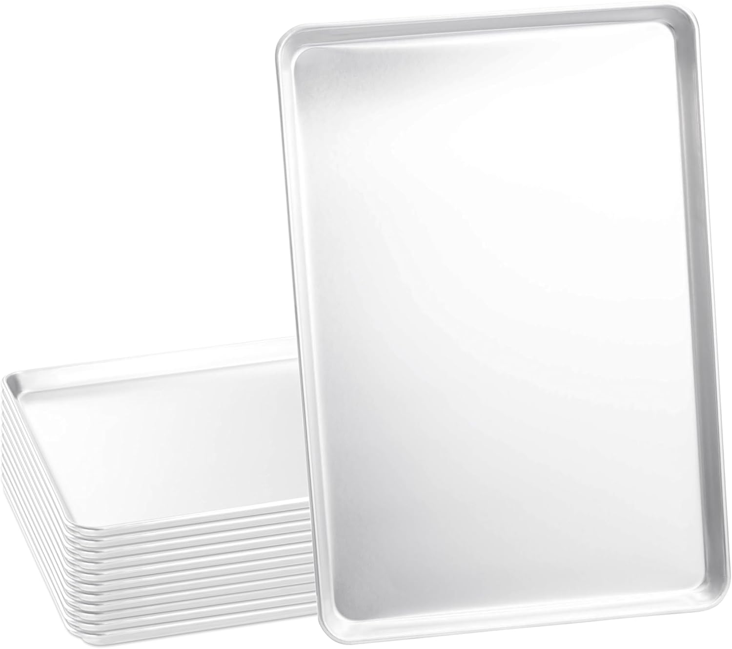 Kitchen Baking Tray - フルサイズ業務用アルミ製ベーキングシートパンセット、大型18x26インチ、頑丈なワイヤー補強リム付きフラットクッキートレイ、ベーカリー、レストラン、家庭用オーブン、キッチン調理用、12個セット