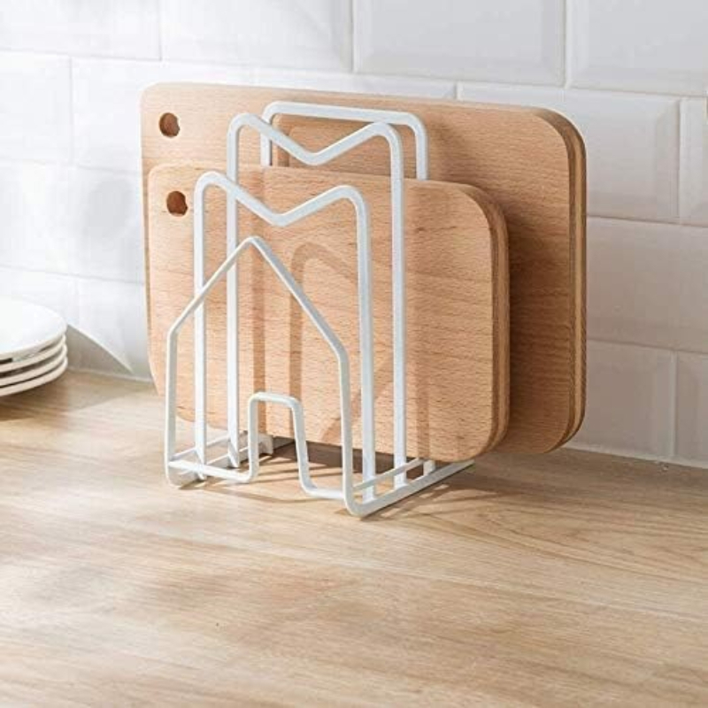 Kitchen Baking Tray Organiser - 1個入り鍋蓋ホルダー ホワイト まな板ラック カッティングボードオーガナイザー ディスプレイスタンド 薄型ベーキングウェア
