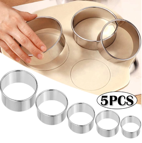 Kitchen Baking Utensils - 5 個ラウンドステンレス鋼ビスケット型餃子の皮切断型 DIY ビスケットペストリーケーキベーキングツールキッチンベーキングガジェット