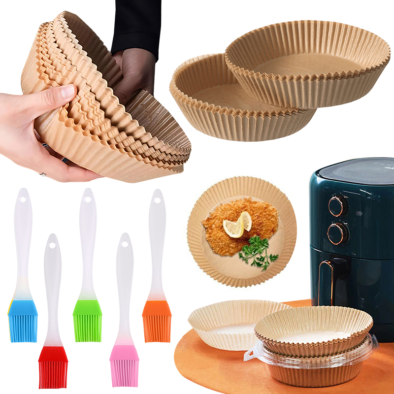 Kitchen Baking Set - 50/100枚入り エアフライヤー用紙皿 ランダムカラー オイルブラシ付き 16cm/18cm 使い捨て