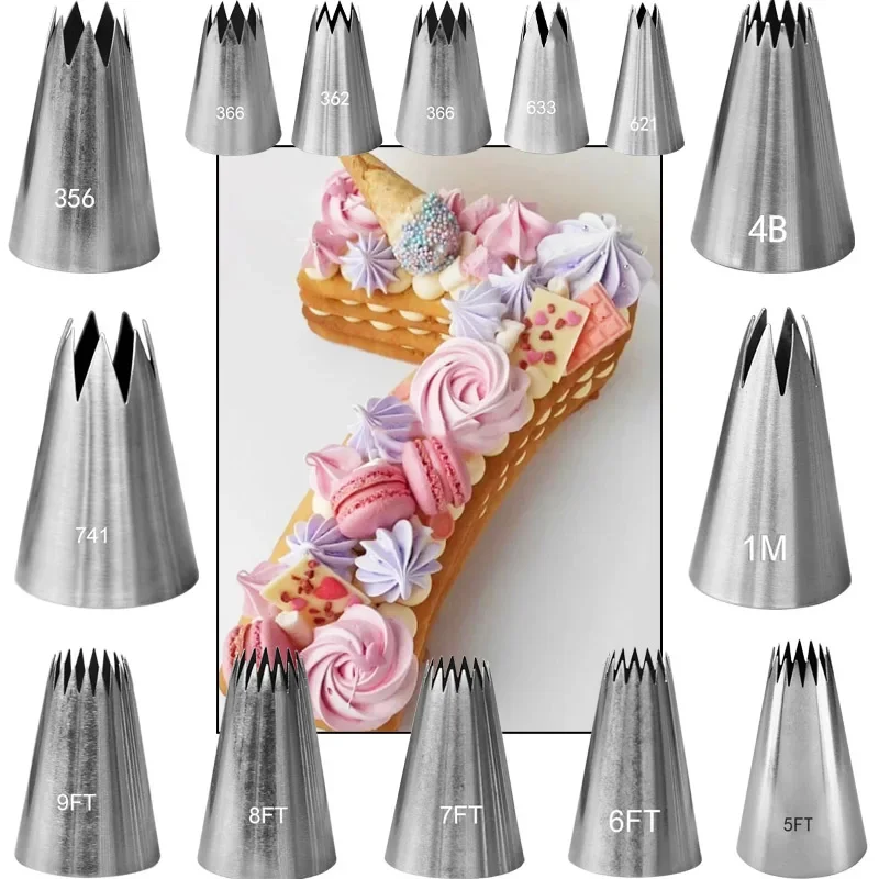 Decorating Tip Set - 大サイズオープンスタークリームペストリーチップロシアローズフラワーアイシング配管ノズルクッキーカップケーキデコレーションケーキノズル 1 メートル 4B 9FT