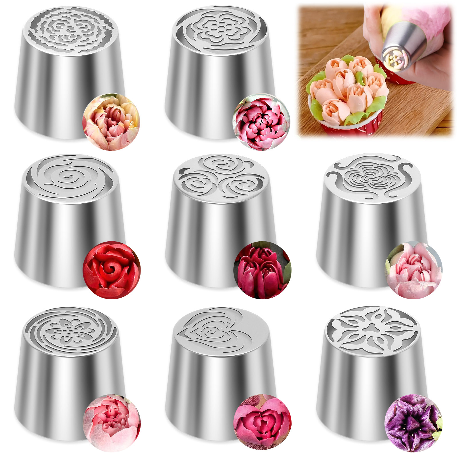 6個入り フラワーロシアンパイピングチップ 特大 ステンレス - Decorating Tip Set のレビューと価格