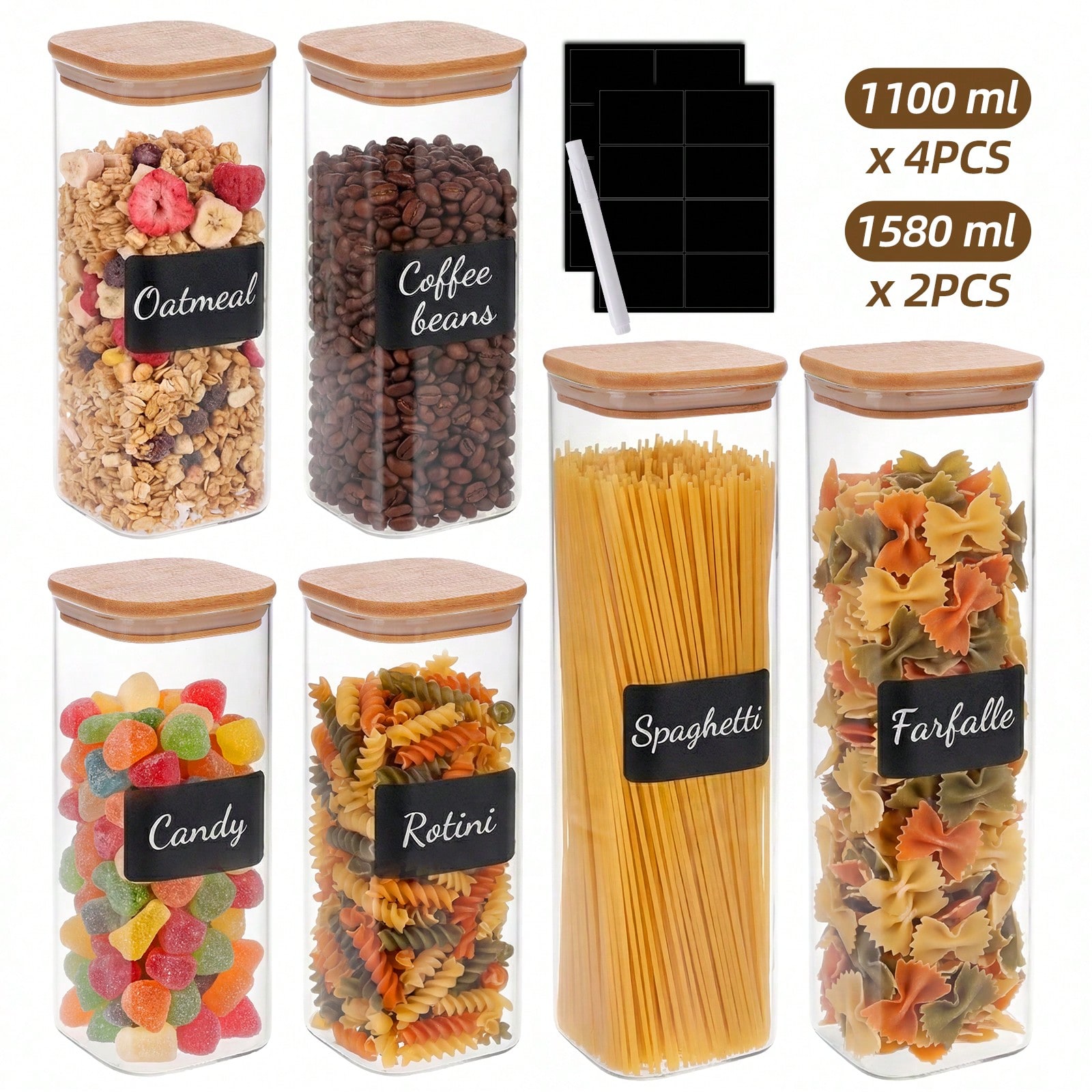 6/12個入りガラス製食品保存容器（蓋付き）、小麦粉、砂糖、 - Kitchen Baking Supplies のレビューと価格