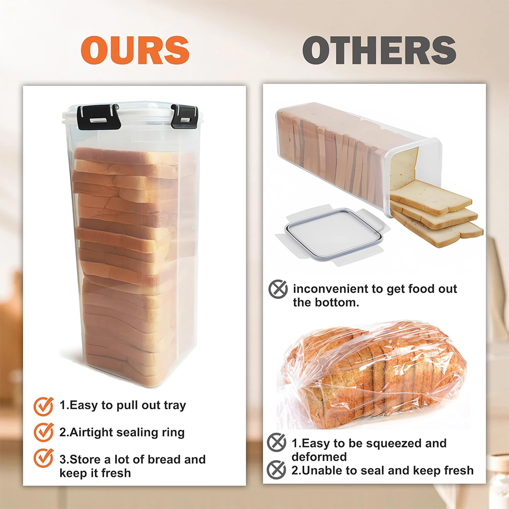 密閉蓋付きパン保存容器、引き出しトレイ付き透明プラスチック製 - Kitchen Baking Tray のレビューと価格